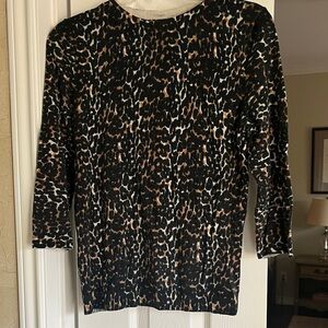 Talbots Black and Brown Leopard Wool Crewneck Sweater Nice